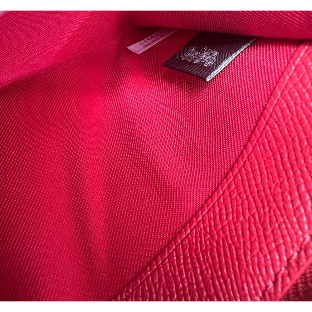 COACH Long Zip-Around RED Pebble Leather Wallet Gold Hardware with Wrist-Strap - Picture 16 of 16